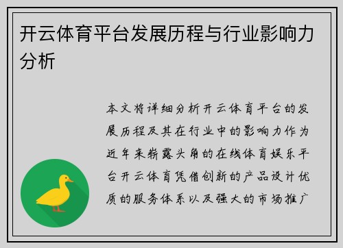 开云体育平台发展历程与行业影响力分析